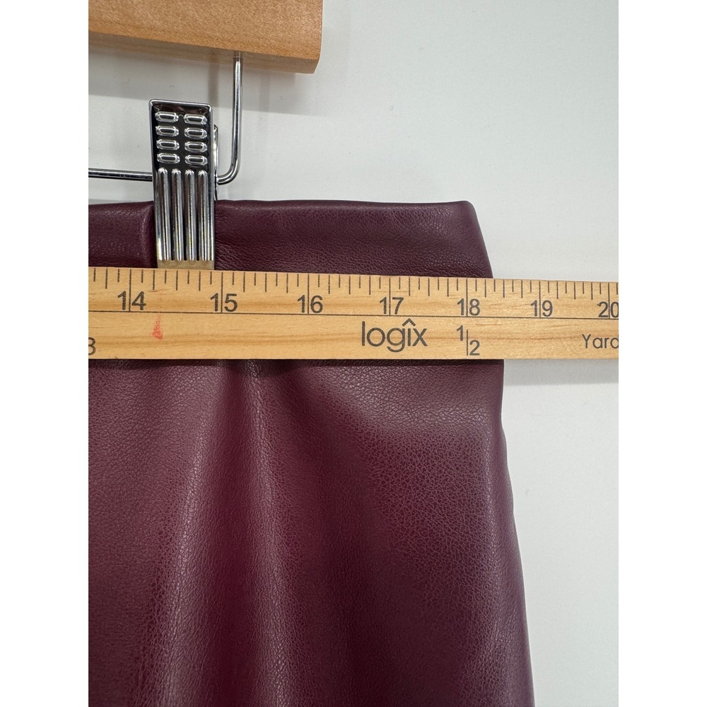 INC Faux Leather Fringe Midi Skirt Womens 14 Burgundy Western Boho Statement - Picture 7 of 9